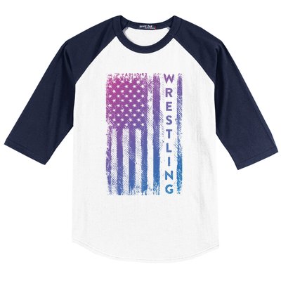 Wrestling Gift Usa American Flag Wrestling Gift Baseball Sleeve Shirt