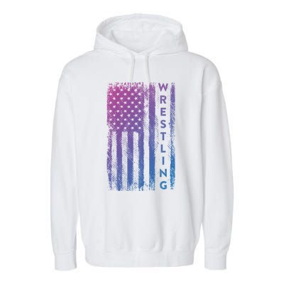 Wrestling Gift Usa American Flag Wrestling Gift Garment-Dyed Fleece Hoodie