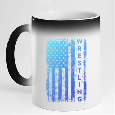 Wrestling Gift Usa American Flag Wrestling Gift 11oz Black Color Changing Mug