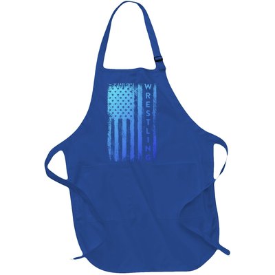 Wrestling Gift Usa American Flag Wrestling Gift Full-Length Apron With Pockets