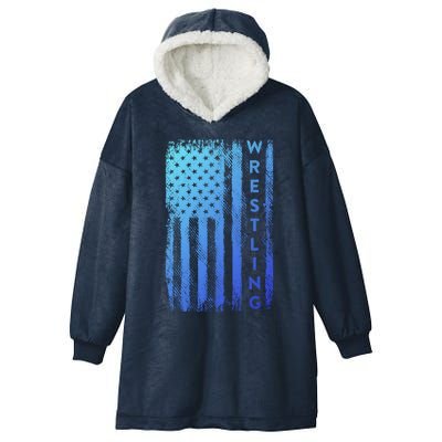 Wrestling Gift Usa American Flag Wrestling Gift Hooded Wearable Blanket