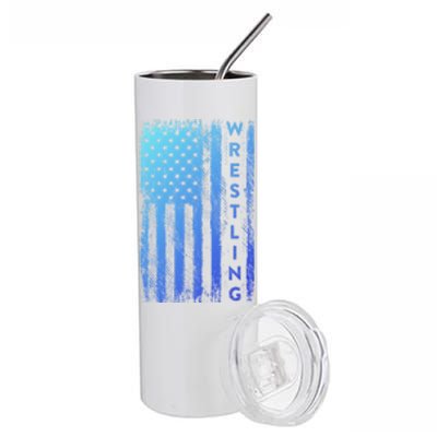 Wrestling Gift Usa American Flag Wrestling Gift Stainless Steel Tumbler