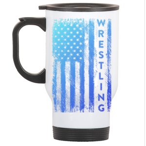 Wrestling Gift Usa American Flag Wrestling Gift Stainless Steel Travel Mug