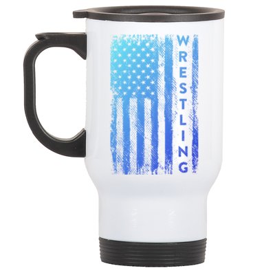 Wrestling Gift Usa American Flag Wrestling Gift Stainless Steel Travel Mug