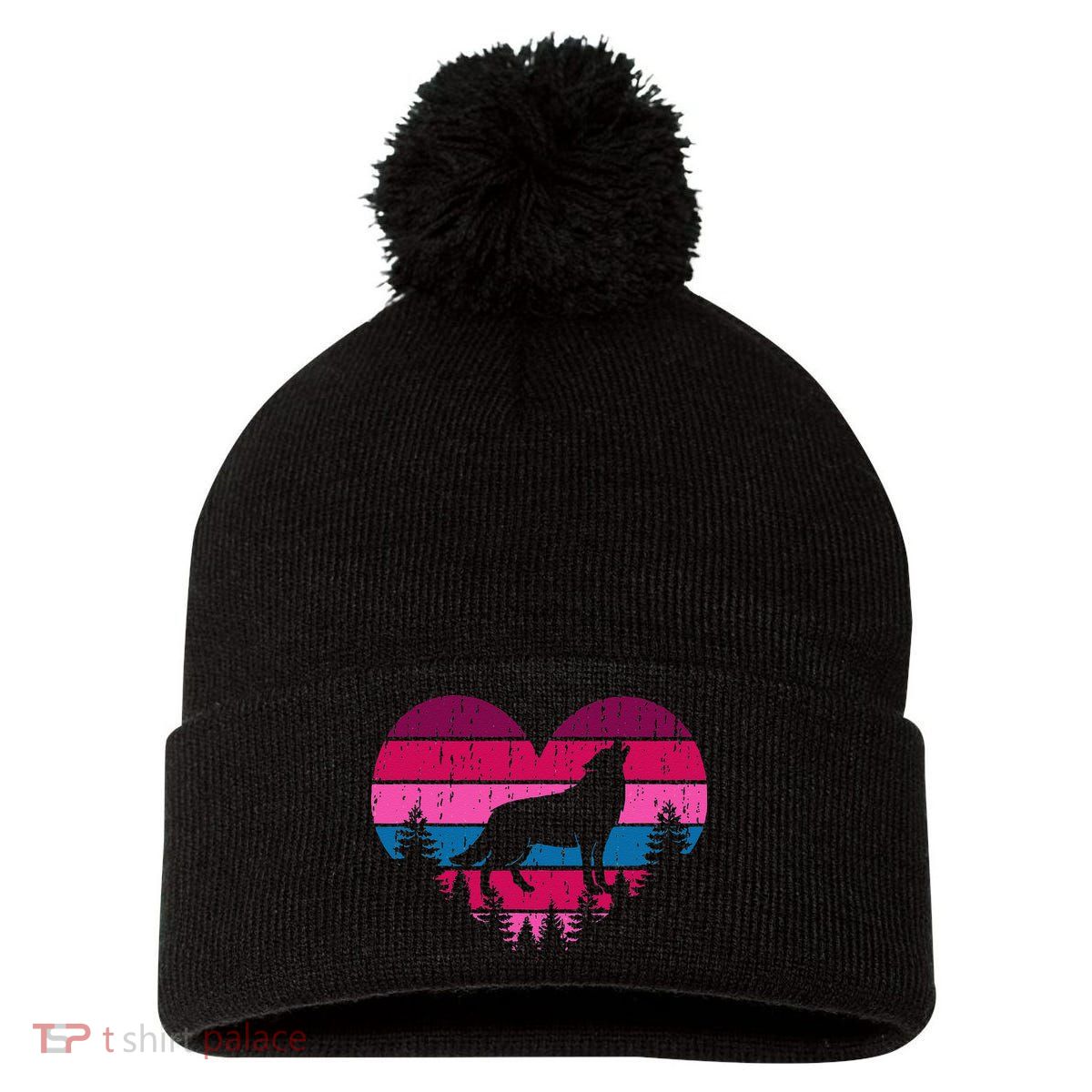 Wolf Girl Valentines Day Vintage Cute Loves Wolves Pom Pom 12in Knit Beanie