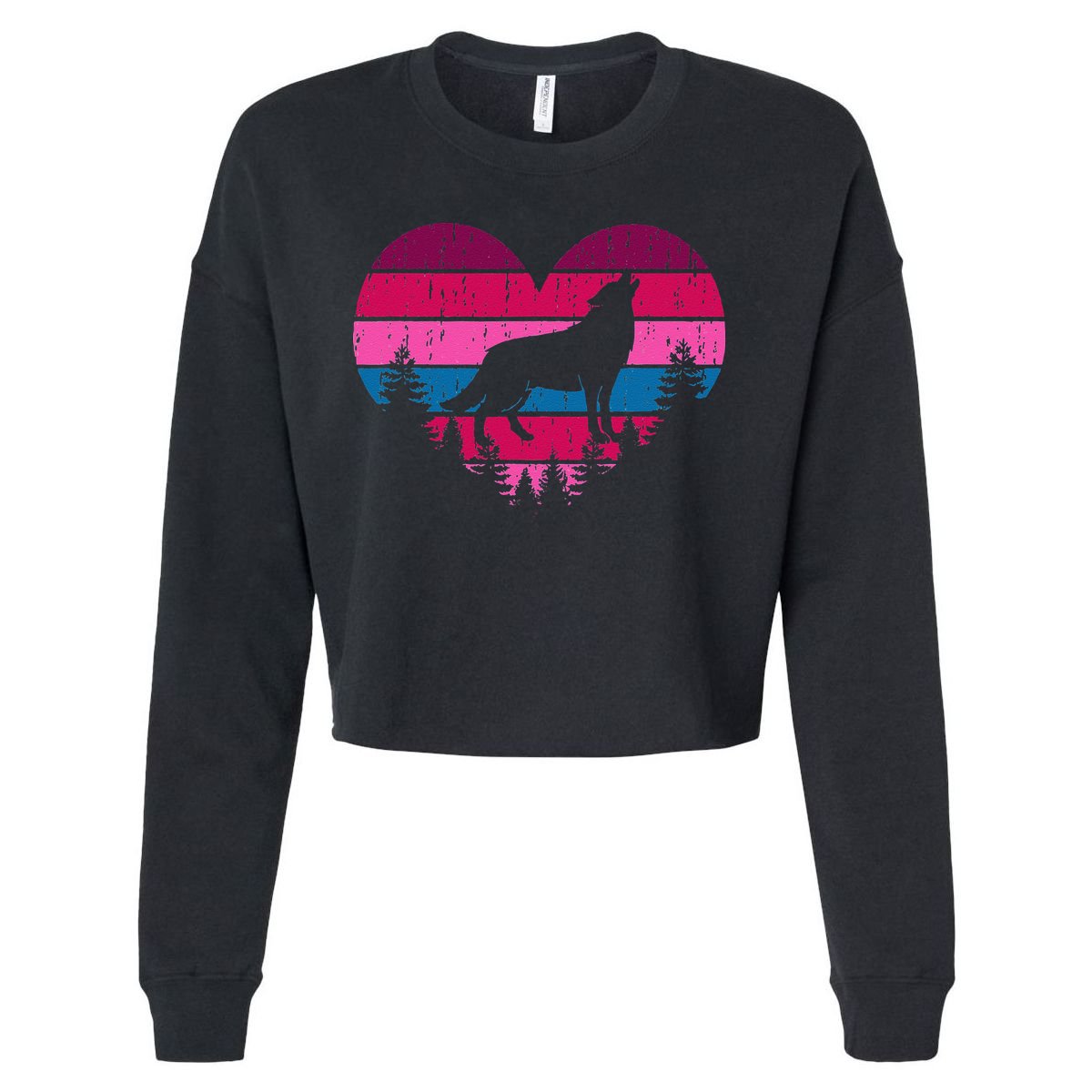 Wolf Girl Valentines Day Vintage Cute Loves Wolves Cropped Pullover Crew