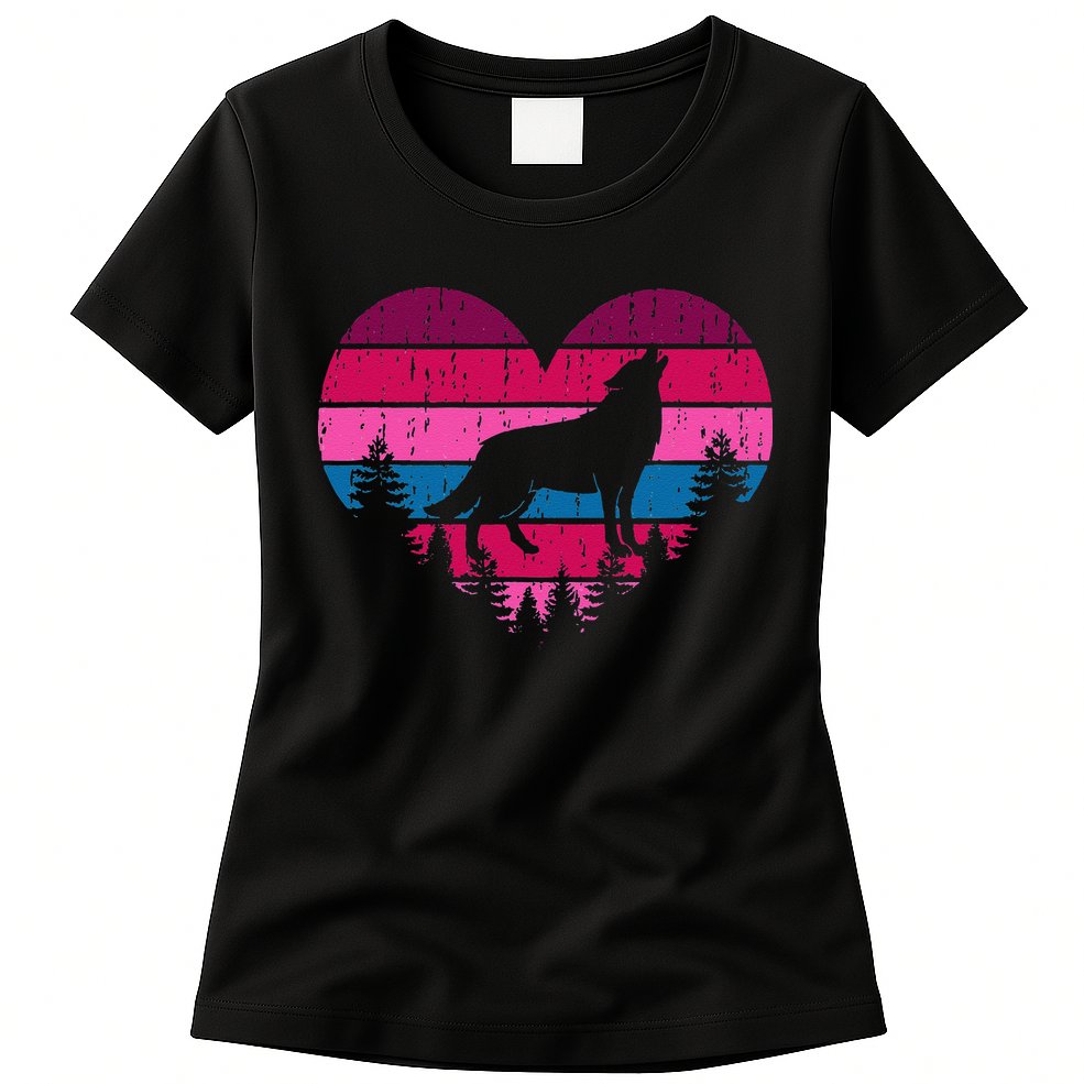 Wolf Girl Valentines Day Vintage Cute Loves Wolves Womens T-Shirt
