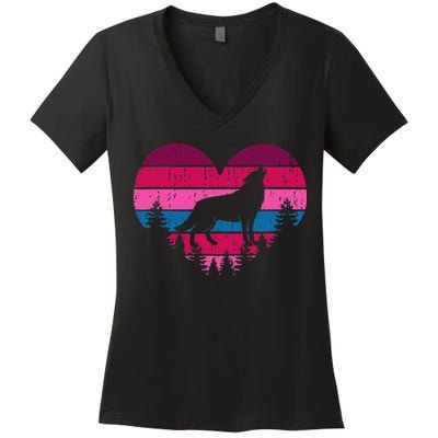 Wolf Girl Valentines Day Vintage Cute Loves Wolves Women's V-Neck T-Shirt