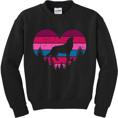 Wolf Girl Valentines Day Vintage Cute Loves Wolves Kids Sweatshirt