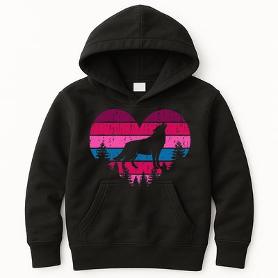 Wolf Girl Valentines Day Vintage Cute Loves Wolves Kids Hoodie