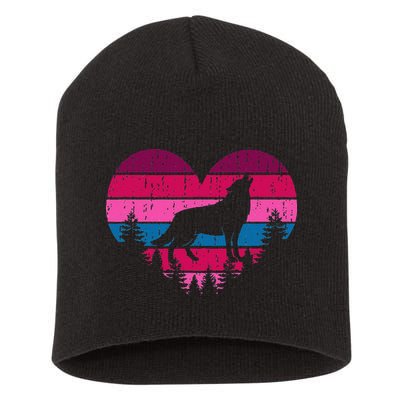 Wolf Girl Valentines Day Vintage Cute Loves Wolves Short Acrylic Beanie