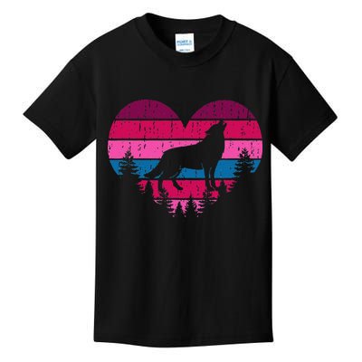 Wolf Girl Valentines Day Vintage Cute Loves Wolves Kids T-Shirt
