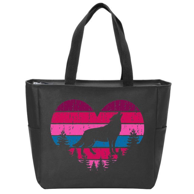 Wolf Girl Valentines Day Vintage Cute Loves Wolves Zip Tote Bag
