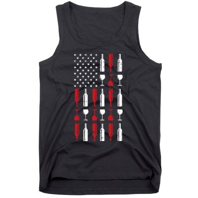 Wine Glass Vintage Usa Flag Patriotic Drinker Tank Top