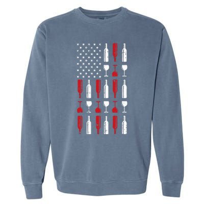 Wine Glass Vintage Usa Flag Patriotic Drinker Garment-Dyed Sweatshirt