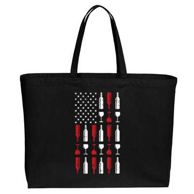 Wine Glass Vintage Usa Flag Patriotic Drinker Cotton Canvas Jumbo Tote