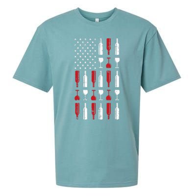 Wine Glass Vintage Usa Flag Patriotic Drinker Sueded Cloud Jersey T-Shirt