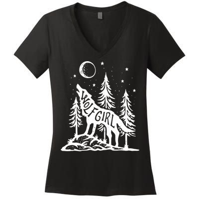 Wolf Girl Who Loves Wolves Funny Animal Lovers Women Outdoor TShirt Women's V-Neck T-Shirt