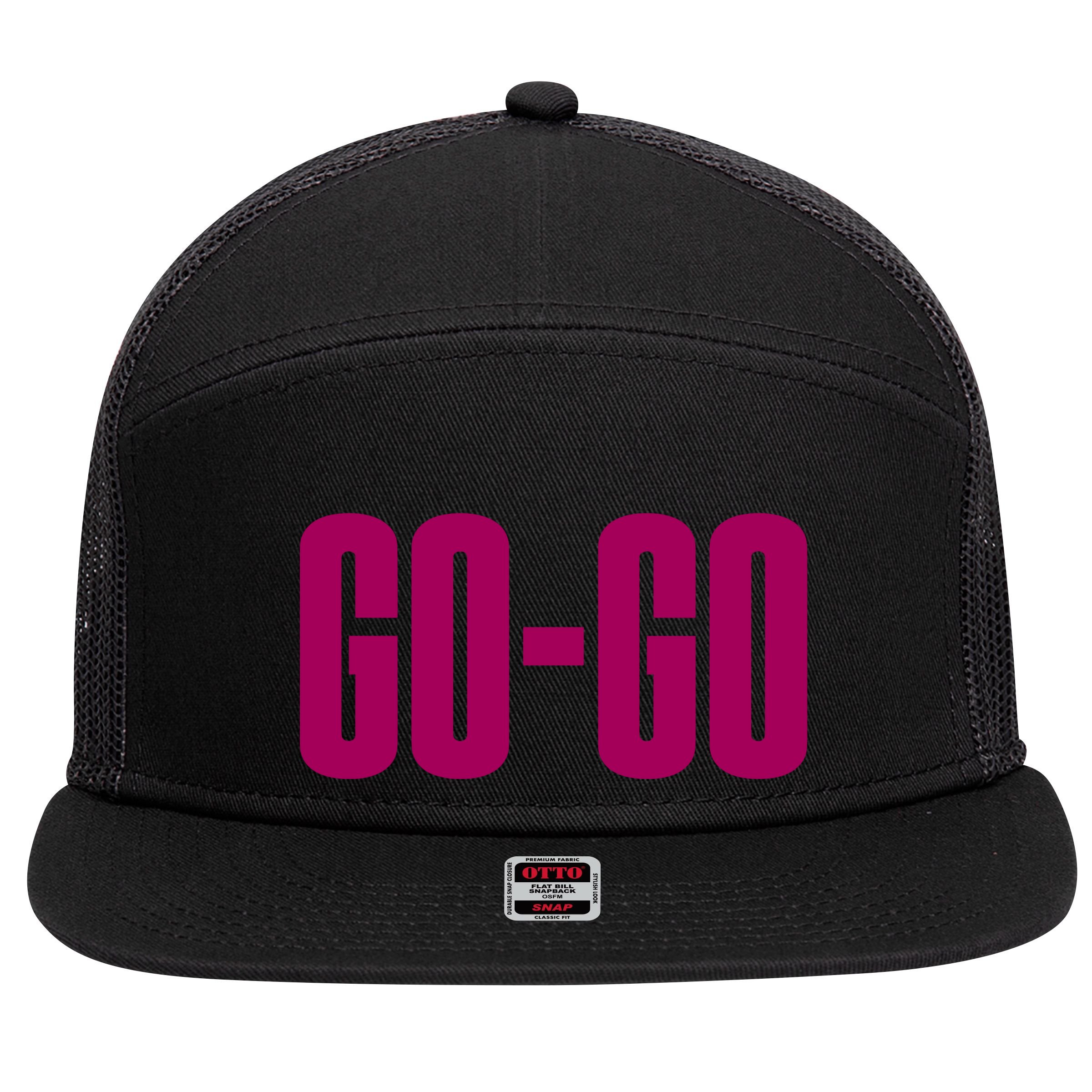 Wham Gogo With Pink Text 7 Panel Mesh Trucker Snapback Hat