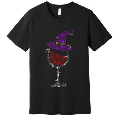 Wine Glass Witch Bling Rhinestone Halloween Spooky Party Premium T-Shirt