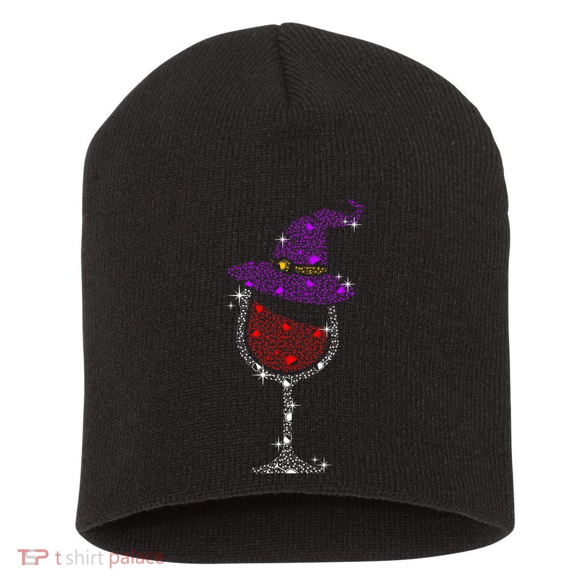 Wine Glass Witch Bling Rhinestone Halloween Spooky Party Short Acrylic Beanie
