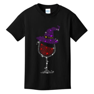 Wine Glass Witch Bling Rhinestone Halloween Spooky Party Kids T-Shirt