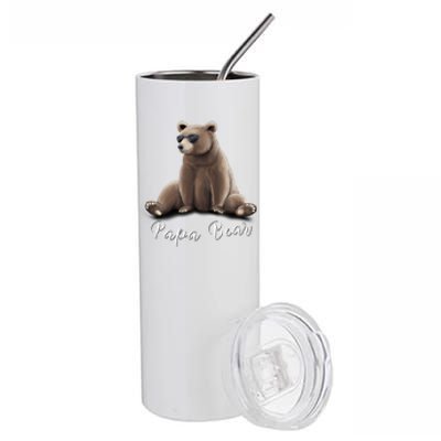 Watercolor Grizzly Wearing Sunglasses Fathers Day Papa Bear Funny Gift Stainless Steel Tumbler