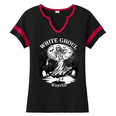 White Ghoul Wasted Funny Halloween Drinking Party Women Halloween Costume Ladies Halftime Notch Neck Tee