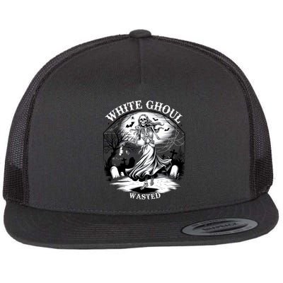 White Ghoul Wasted Funny Halloween Drinking Party Women Halloween Costume Flat Bill Trucker Hat