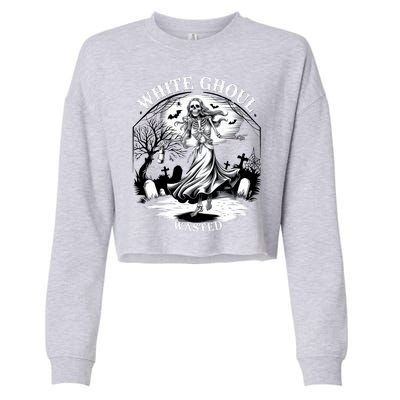 White Ghoul Wasted Funny Halloween Drinking Party Women Halloween Costume Cropped Pullover Crew