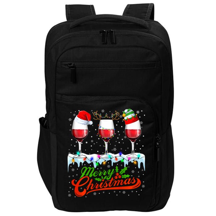 Wine Glass Xmas Christmas Wine Santa Hat Elf Reindeer Lights Impact Tech Backpack