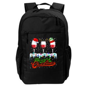 Wine Glass Xmas Christmas Wine Santa Hat Elf Reindeer Lights Daily Commute Backpack