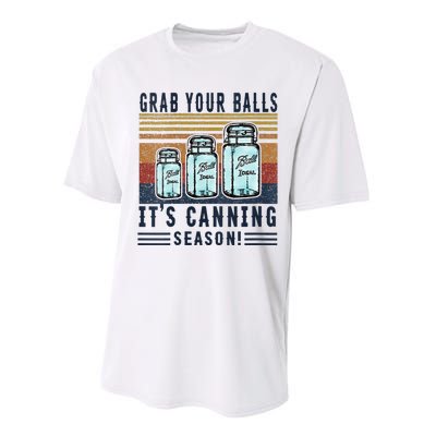 Womens Grab Your Balls Its Canning Season Performance Sprint T-Shirt