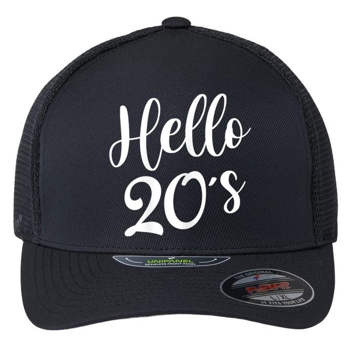 Wo Hello 20's Wo 20 Year Old 20th Birthday Gift Bday Squad Flexfit Unipanel Trucker Cap