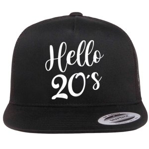 Wo Hello 20's Wo 20 Year Old 20th Birthday Gift Bday Squad Flat Bill Trucker Hat