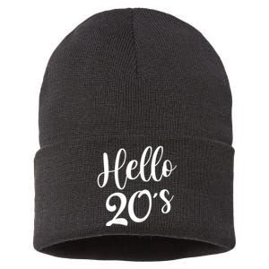 Wo Hello 20's Wo 20 Year Old 20th Birthday Gift Bday Squad Sustainable Knit Beanie