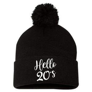 Wo Hello 20's Wo 20 Year Old 20th Birthday Gift Bday Squad Pom Pom 12in Knit Beanie