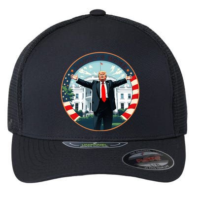 White House 2024 President 47 Daddys Home Funny Donald Trump Flexfit Unipanel Trucker Cap