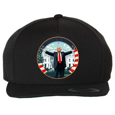 White House 2024 President 47 Daddys Home Funny Donald Trump Wool Snapback Cap