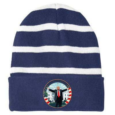 White House 2024 President 47 Daddys Home Funny Donald Trump Striped Beanie with Solid Band