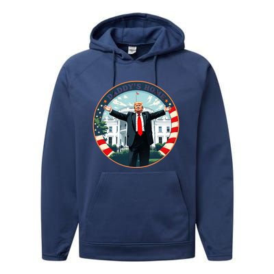 White House 2024 President 47 Daddys Home Funny Donald Trump Performance Fleece Hoodie