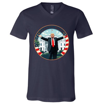 White House 2024 President 47 Daddys Home Funny Donald Trump V-Neck T-Shirt