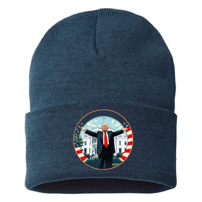 White House 2024 President 47 Daddys Home Funny Donald Trump Sustainable Knit Beanie