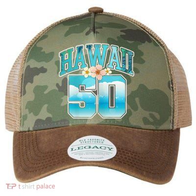 Wo Hawaii 50 50th Birthday Hawaiian Aloha Beach Hibiscus Legacy Tie Dye Trucker Hat