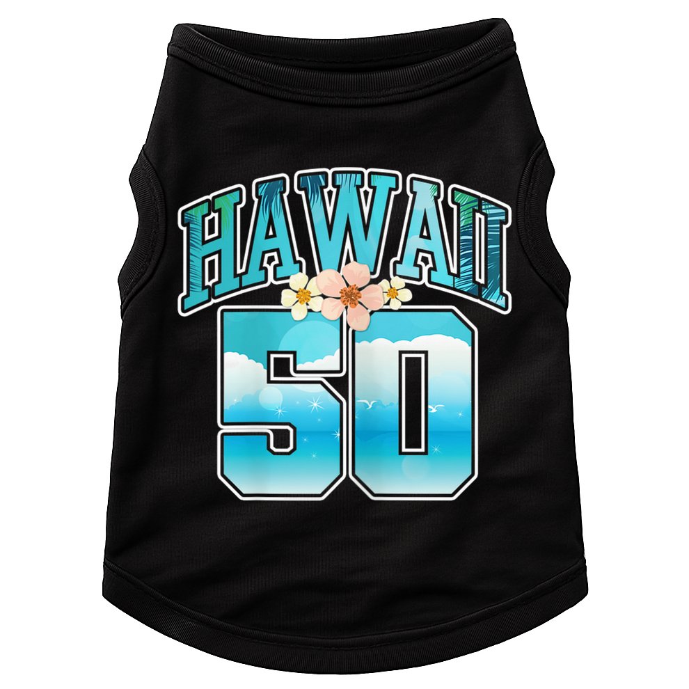Wo Hawaii 50 50th Birthday Hawaiian Aloha Beach Hibiscus Doggie Tank