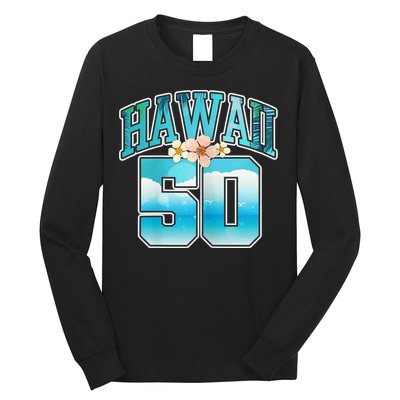 Wo Hawaii 50 50th Birthday Hawaiian Aloha Beach Hibiscus Long Sleeve Shirt