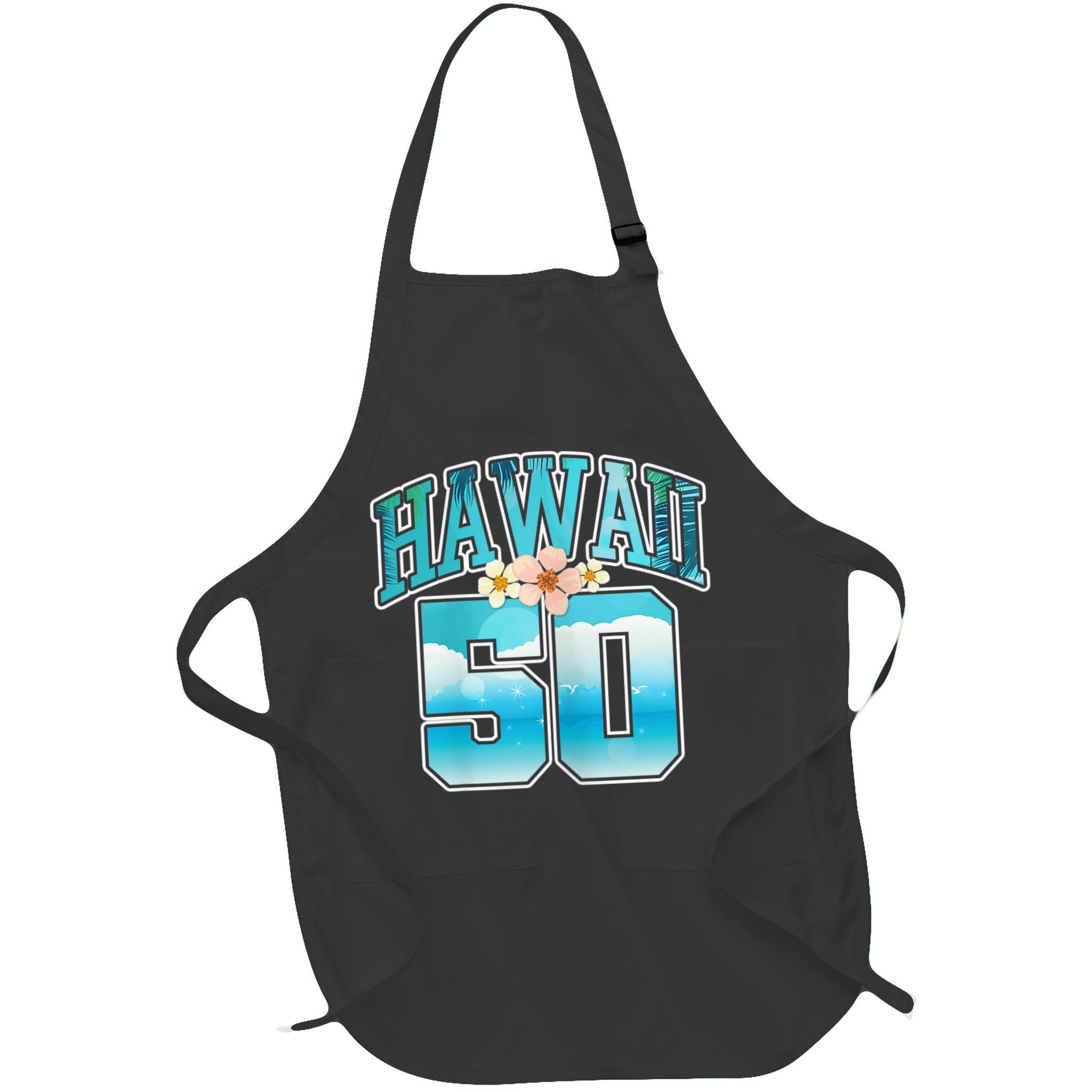 Wo Hawaii 50 50th Birthday Hawaiian Aloha Beach Hibiscus Apron