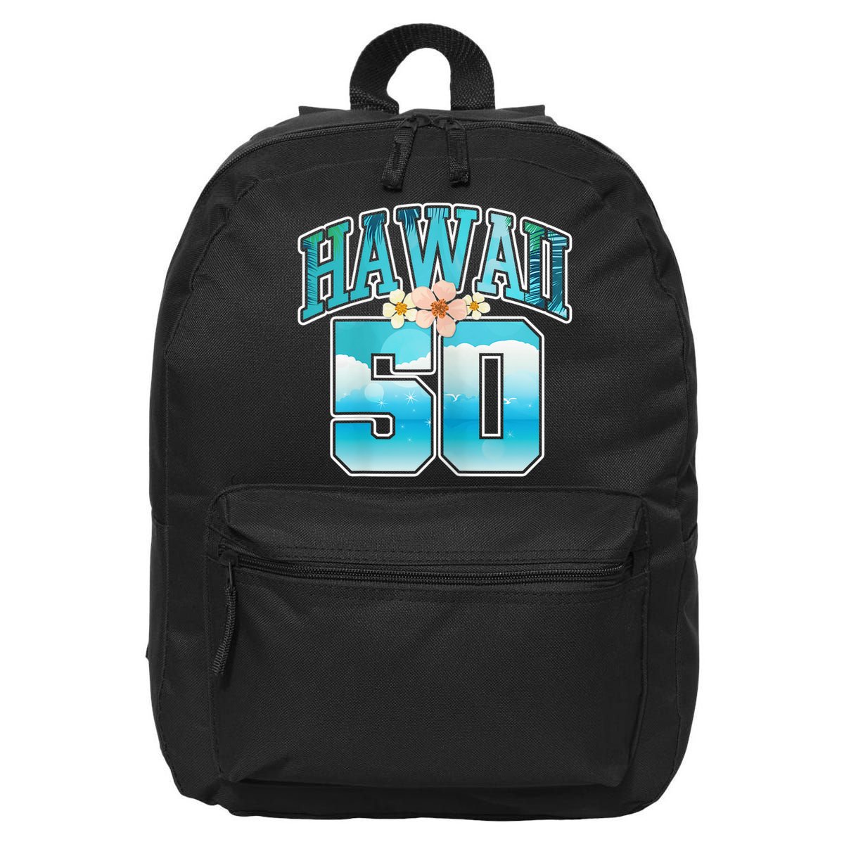 Wo Hawaii 50 50th Birthday Hawaiian Aloha Beach Hibiscus 16 in Basic Backpack