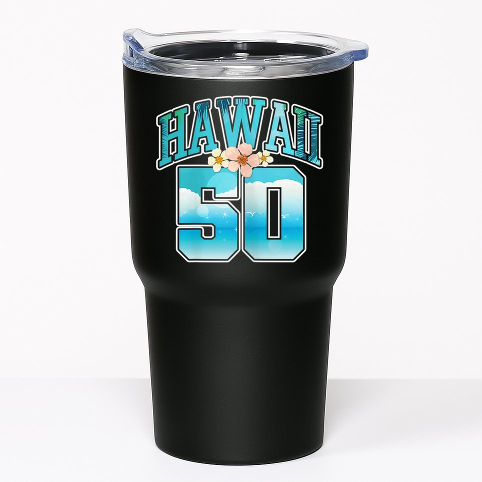 Wo Hawaii 50 50th Birthday Hawaiian Aloha Beach Hibiscus Tumbler