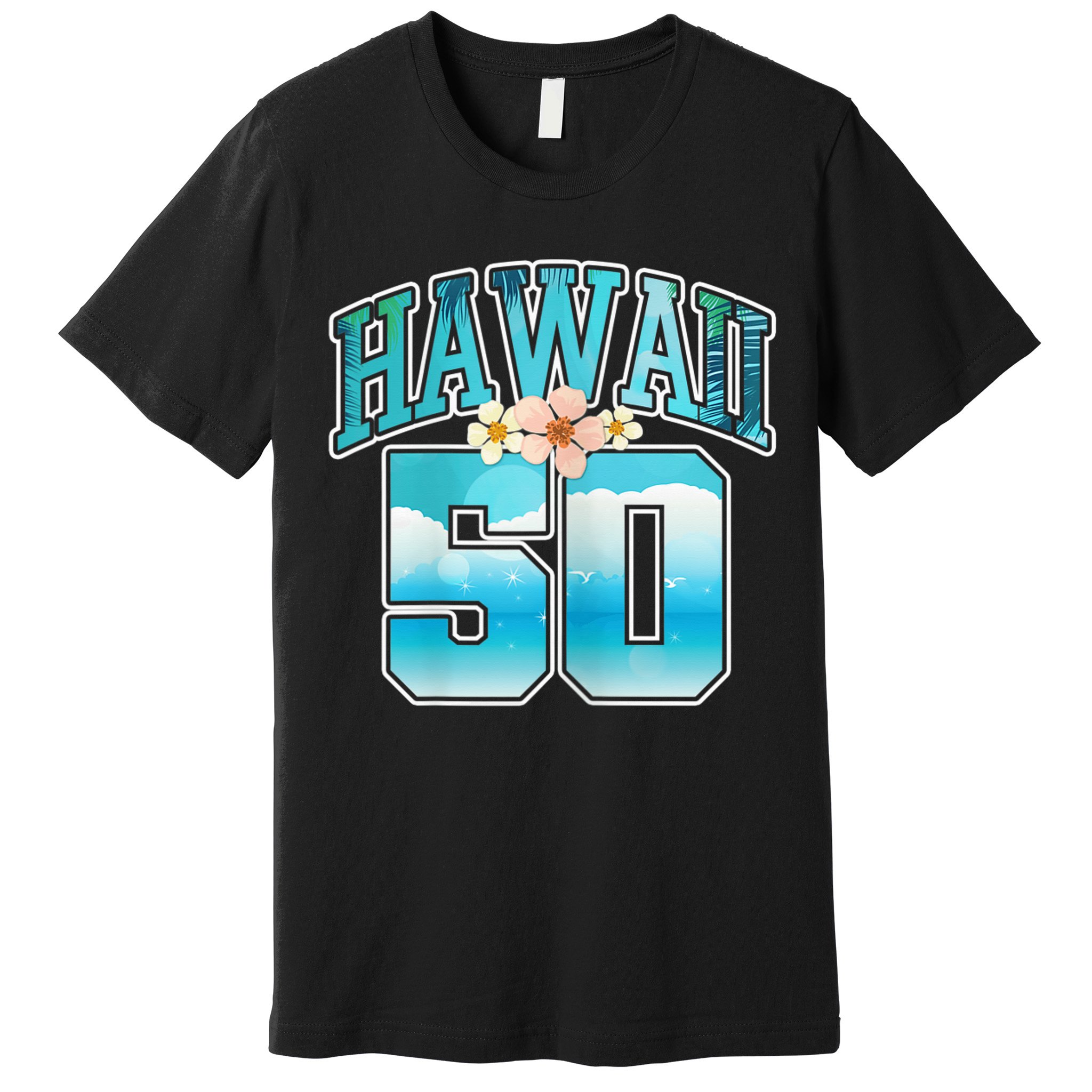 Wo Hawaii 50 50th Birthday Hawaiian Aloha Beach Hibiscus Premium T-Shirt